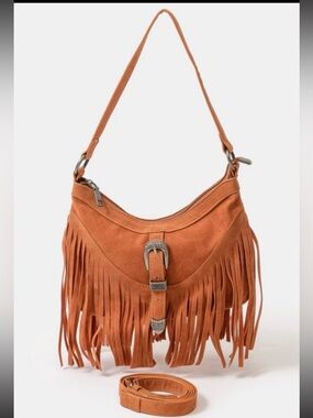 Fashion Nova Rust Suede Fringe Shoulder Bag